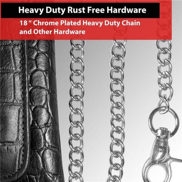 Chain Wallet for Men – 100% Natural Genuine Leather, Long Trifold RFID Blocking - Picture 4 of 8